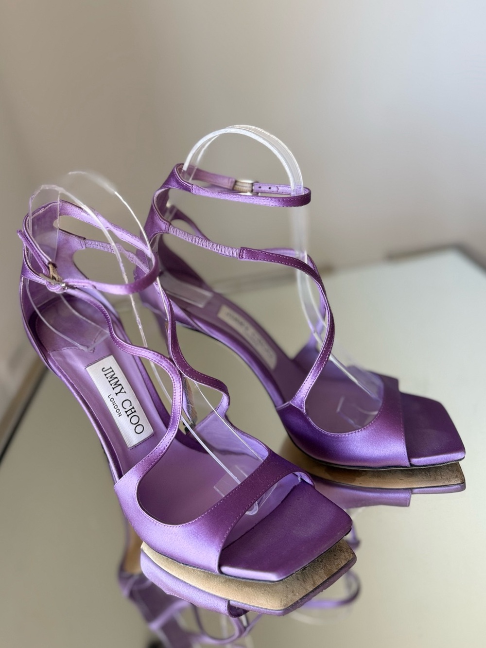 Like new JIMMY CHOO Azia 110 Wisteria Satin Sandals 37.5 - Picture 14 of 15